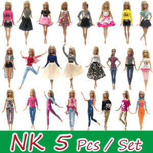 NK 5 Pcs./Set Doll Fashion Outfits Daily Wear Casual Dress Shirt Skirt Dollhouse Clothes for Barbie Doll Accessories 5G JJ